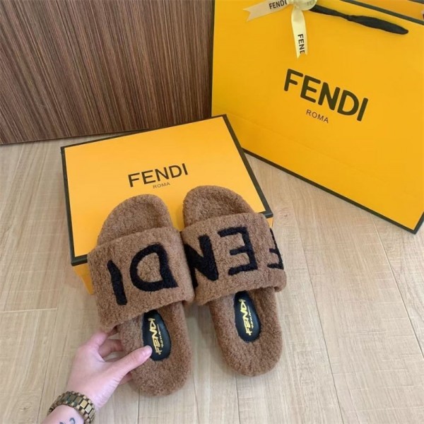 ブランド Fendi フェンディ ファッション 室内履き スリッパ 女性用 男性用 モコモコハウススリッパ 室内用 寝室フリース地 ルームシューズ アンチスキッド ゴム底 暖かい