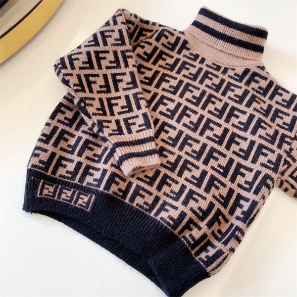 FENDI ブランド ニット バルキー編み ハイネック トップス フェンディ 子供服 セーター アウター 長袖 ベビー 赤ちゃん キッズ クリスマス 丸首 入園 保育園 秋冬 かわいい 誕生日 お出かけ ギフト プレゼント