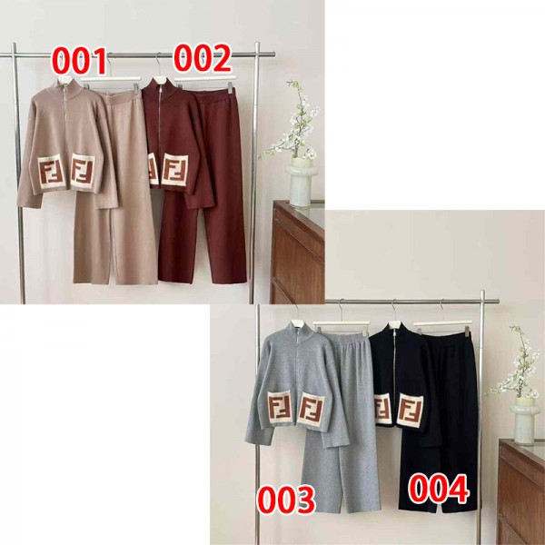 Fendi フェンディハイブランドレディース ニット 2点セット セットアップ 上下セット 二点セット ニットセーター S - 2XL ニットトップス ニットパンツ ワイドパンツ  パンツスーツ ファッション カジュアル 可愛い レトロ 通勤 通学 秋冬