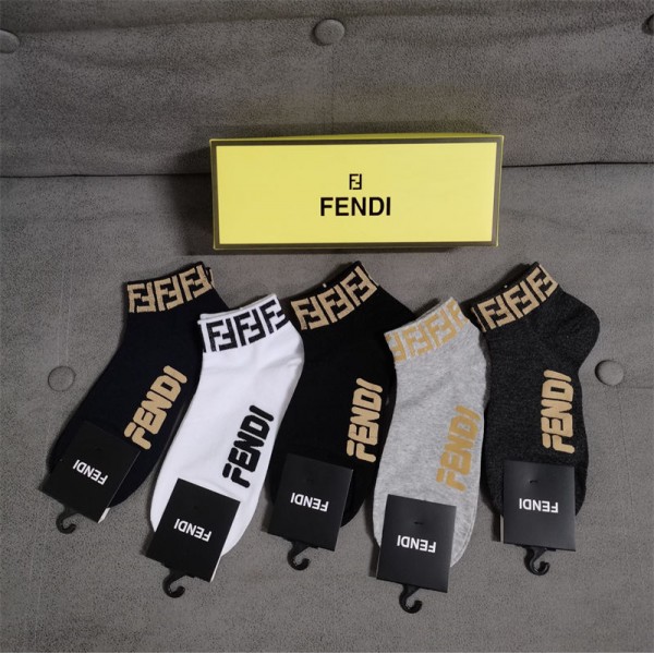 Fendi フェンディレディース向け 靴下 かわいいコットン 靴下 メンズ 通気性ブランドミドルソックス 高品質浅口ソックス 女の子好き 韓国