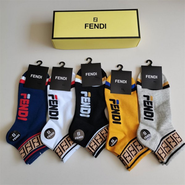 Fendi フェンディハイブランド ソックス 綿製コットン 靴下 メンズ 通気性浅口ソックス 女の子好き 韓国上質な コットン ソックス くつした