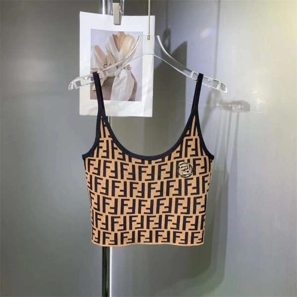 Fendi フェンディハイブランドキャミソール キッズ ニット素材 女の子 ハーフトップ ノースリーブインナー ジュニア ダンス レディース タンクトップ スポーツ