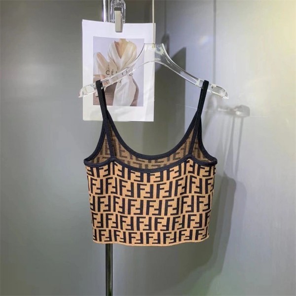 Fendi フェンディハイブランドキャミソール キッズ ニット素材 女の子 ハーフトップ ノースリーブインナー ジュニア ダンス レディース タンクトップ スポーツ