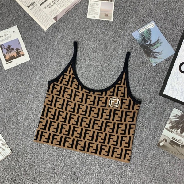 Fendi フェンディハイブランドキャミソール キッズ ニット素材 女の子 ハーフトップ ノースリーブインナー ジュニア ダンス レディース タンクトップ スポーツ