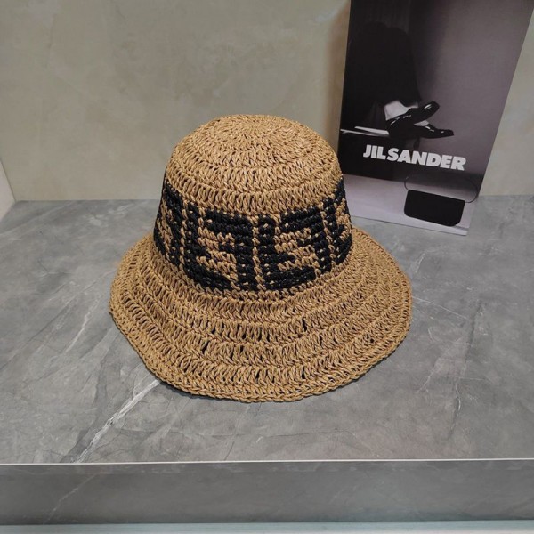 Fendi フェンディ ハイブランドハット 麦わら帽子 ストローハット ハンドメイド レインボーストライプ かぎ針編み ビーチ バケットハット フィッシュマン パナマハット 激安
