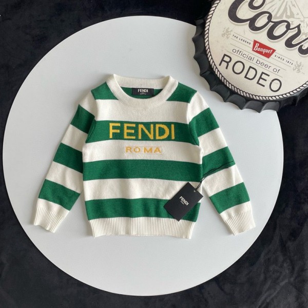 Fendi フェンディハイブランド子供服 ニットセーター 男の子 女の子 クルーネック 長袖 丸首 綿 キッズ 春秋冬 シンプル 通学 ボーイズ ガールズ 下着 インナー 防寒 100-150cm