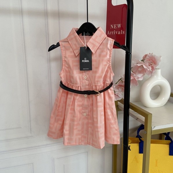 FENDI ガールズ ワンピース ブランドフェンディ無袖ドレス 春夏 肩出し ノースリブワンピース 女の子 ワンピース 子供服 フォーマル カジュアル ワンピース 普段着 春夏秋 子ども ワンピース 90-130CM
