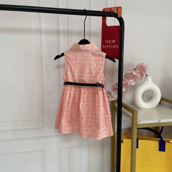 FENDI ガールズ ワンピース ブランドフェンディ無袖ドレス 春夏 肩出し ノースリブワンピース 女の子 ワンピース 子供服 フォーマル カジュアル ワンピース 普段着 春夏秋 子ども ワンピース 90-130CM