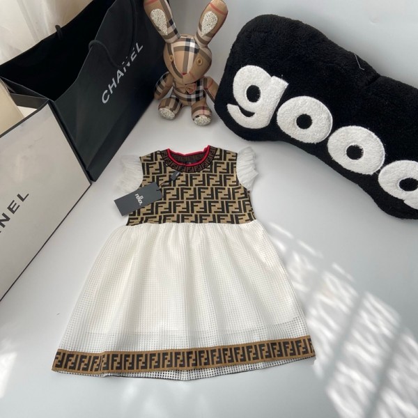 フェンディキッズワンピース 子供コスチューム ブランドfendi ジャンパースカート リボンドレス キッズ ガールズ ギャビー風 ワンピースドレス コスプレ衣装 100-160cm