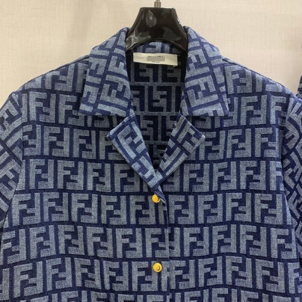 Fendi フェンディブランドデニム夏服 メンズ 上下セットアップ レディースシャツ 半袖 カーゴパンツ ジャガード柄 シボ加工 冷感 涼しい ゆったり 通気性 S-L ハーフパンツ ショート パンツ ズボン 無地 カジュアル ファッション トップス