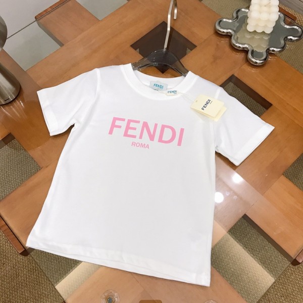 Fendi フェンディブランドペアルック tシャツ カップル 夏 メンズ tシャツ 半袖 レディース おしゃれ 子供トップス 夏服 tシャツ 可愛い 綿 カップル 親子服Ｔシャツ