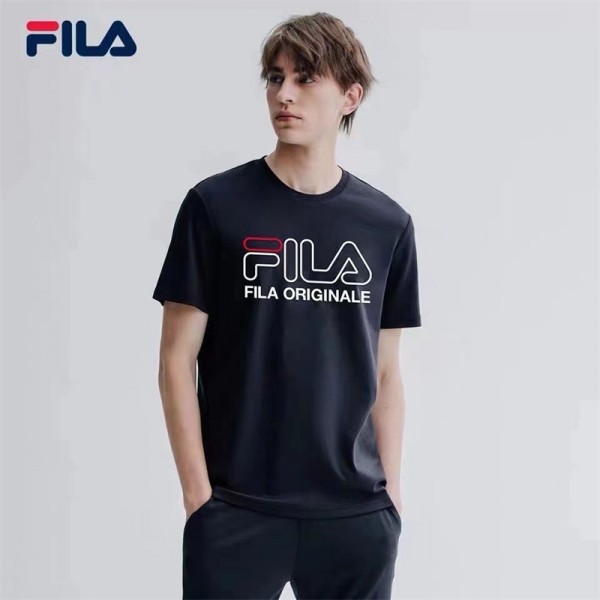 フィラ tシャツハイブランド FILA ホワイトブラック半袖 tシャツトップス シンプル 丸首コットン 肌に優しい tシャツ 上着 男女兼用