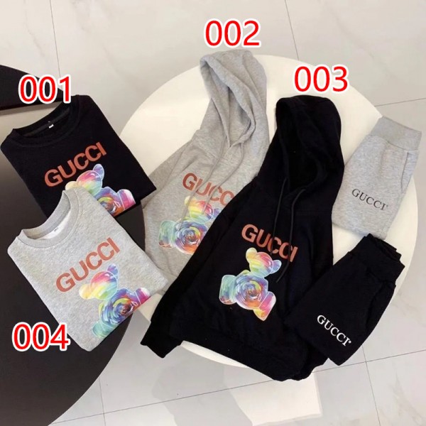 グッチ 子供服パーカーズボンスーツブランドパロディGucci長袖プルオーバ スウェットフード付きフードなし子ども服 ズボン パンツコットン 快適 秋 上下セット