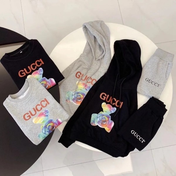 グッチ 子供服パーカーズボンスーツブランドパロディGucci長袖プルオーバ スウェットフード付きフードなし子ども服 ズボン パンツコットン 快適 秋 上下セット