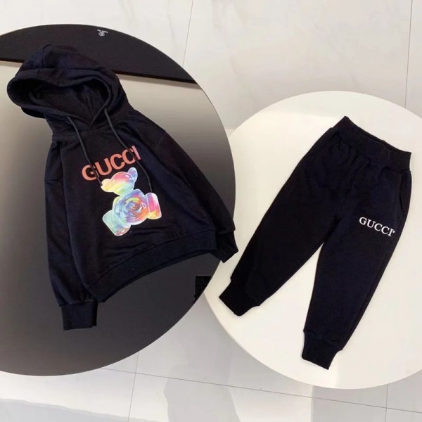 グッチ 子供服パーカーズボンスーツブランドパロディGucci長袖プルオーバ スウェットフード付きフードなし子ども服 ズボン パンツコットン 快適 秋 上下セット