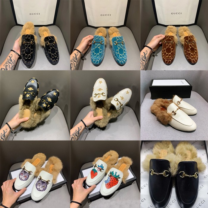 グッチもこもこシューズ 靴ブランドGucci 防寒パンプス 秋冬ファー付き