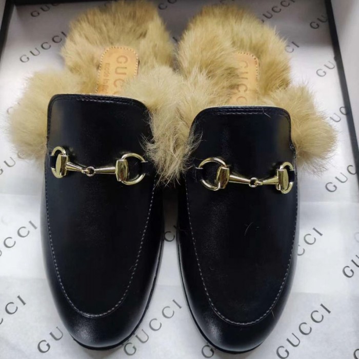 グッチもこもこシューズ 靴ブランドGucci 防寒パンプス 秋冬ファー付き