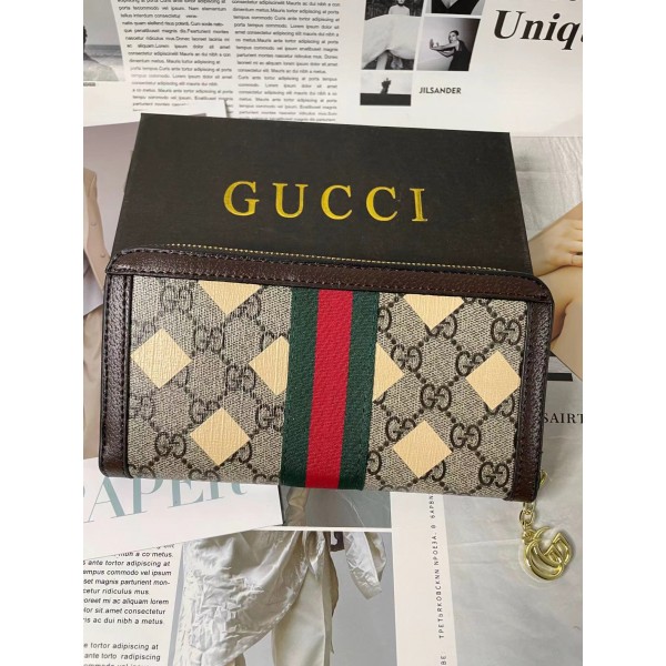 グッチブランド 財布 Gucci定番プリント 長財布 ジッパータイプ レディースメンズ人気 ウォレット 大容量 長さサイフ カード 小銭いれ 財布