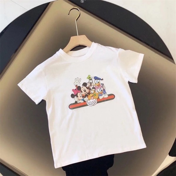 グッチブランドtシャツキッズ 子供服 かわいい ディズニー柄 半袖 Tシャツ コットン 肌に優しい 丸首 tシャツ女の子男の子ガールズ ボイ兼用 tシャツ