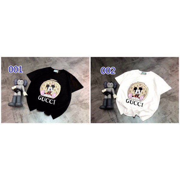 グッチブランド tシャツ かわいいミッキーマウス柄 半袖 tシャツ コットン肌に優しいTシャツ レディースメンズ人気 高品質 丸首 Tシャツ上着 夏