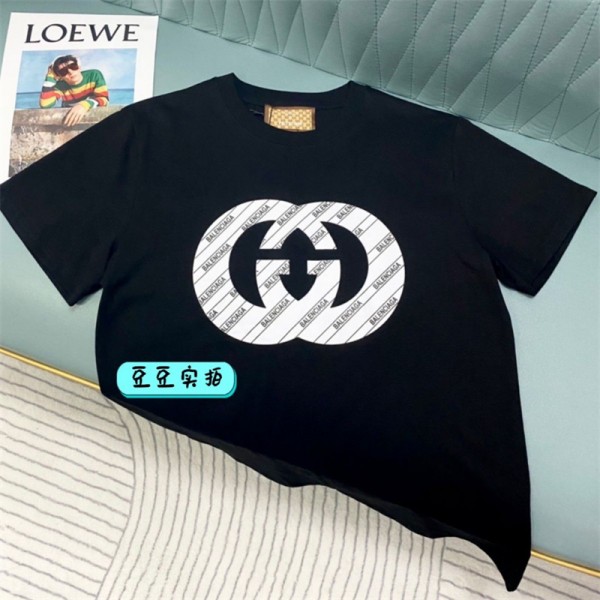 グッチブランド tシャツ Gucci スタイリッシュトレンド半袖 tシャツ バレンシアガ 潮流 人気 男女向け tシャツ 丸首 ソフト 肌に優しい トップス 上着