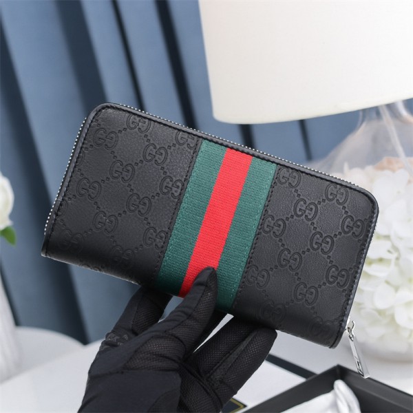 グッチブランド 長財布ファッション ブラック 高品質 長ウォレット 財布 GUCCI 定番ロゴ ビジネス ジッパータイプ 財布 カード 名刺 小銭入り サイフ