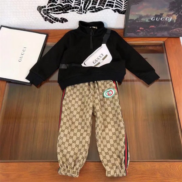 グッチブランド キッズ パーカー長パンツ 2点セットGucci かわいい 裏起毛 保温 防寒 子供服 スーツ 裏起毛 暖かい 秋冬 肌触りがよい 快適 プルオーバー ズボン