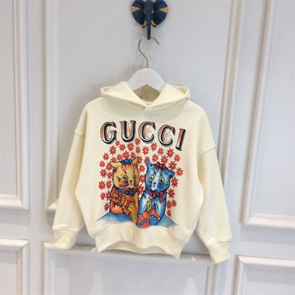 GUCCI グッチブランドキッズ パーカー 子供服 秋冬 裏起毛 暖かい プルオーバー フード付き可愛い猫柄 ファッション潮流 人気 スウェット 子供服