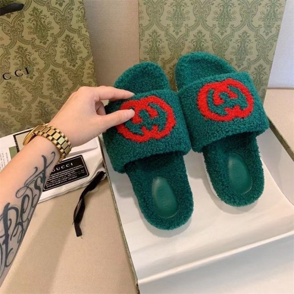 グッチブランド もこもこスリッパ 秋冬レディース 室内履きスリッパ GUCCI 滑り止め 冷え対策 暖かい シューズ 靴 室内 防寒 洗えるスリッパ