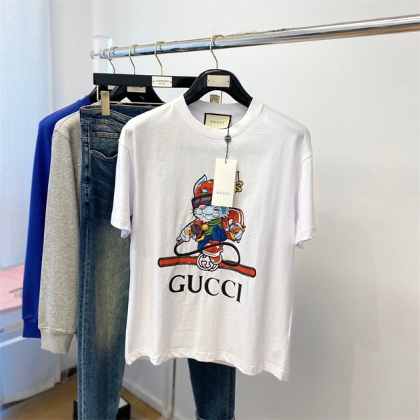 グッチ tシャツハイブランドGucci かわいい 夏 半袖 tシャツ レディースメンズ オーバーサイズ tシャツ 上着 カジュアル ゆったり tシャツ トップス