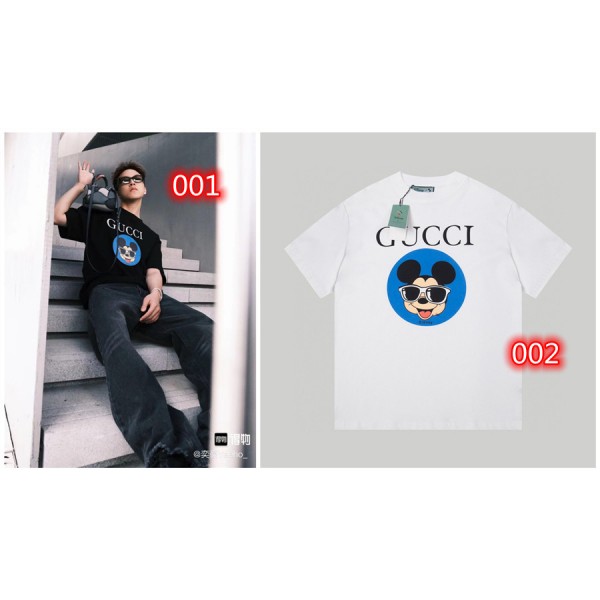 グッチブランドtシャツ Gucci レディースメンズ 半袖 tシャツ トップス かわいいミッキー柄 丸首 tシャツ カジュアル  ゆったり tシャツ 上着