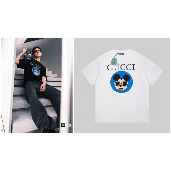 グッチブランドtシャツ Gucci レディースメンズ 半袖 tシャツ トップス かわいいミッキー柄 丸首 tシャツ カジュアル  ゆったり tシャツ 上着