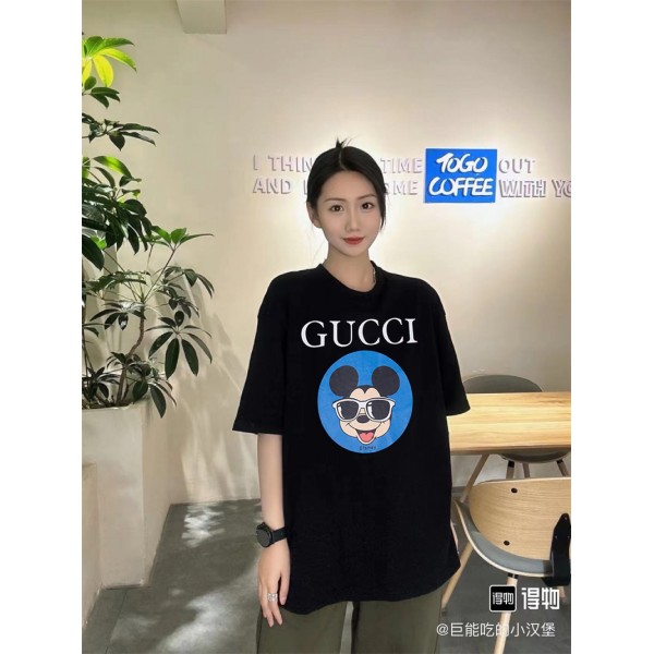 グッチブランドtシャツ Gucci レディースメンズ 半袖 tシャツ トップス かわいいミッキー柄 丸首 tシャツ カジュアル  ゆったり tシャツ 上着