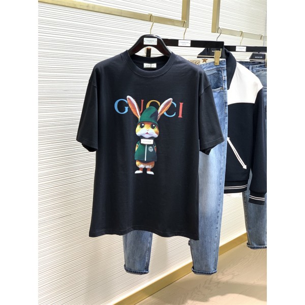 グッチブランドtシャツ 夏 レディースメンズ 半袖 tシャツ トップス かわいいウサギ柄 丸首 tシャツ 上着 オーバーサイズ ゆったり tシャツ