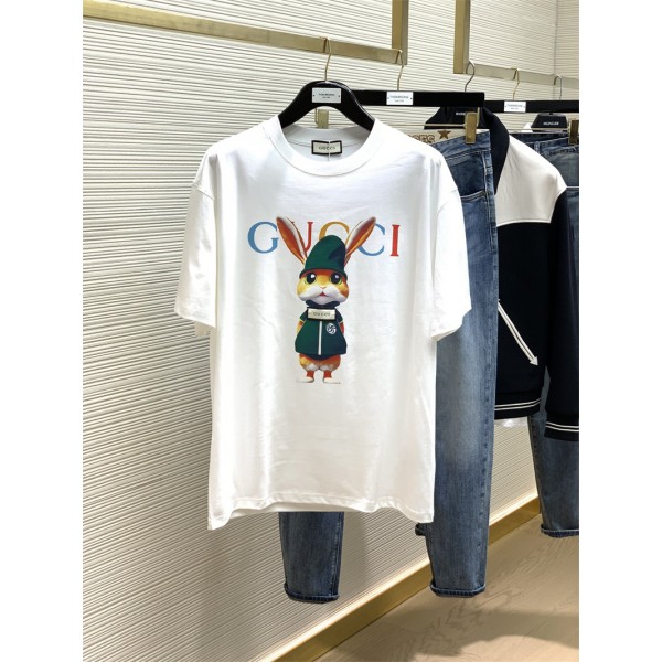 グッチブランドtシャツ 夏 レディースメンズ 半袖 tシャツ トップス かわいいウサギ柄 丸首 tシャツ 上着 オーバーサイズ ゆったり tシャツ