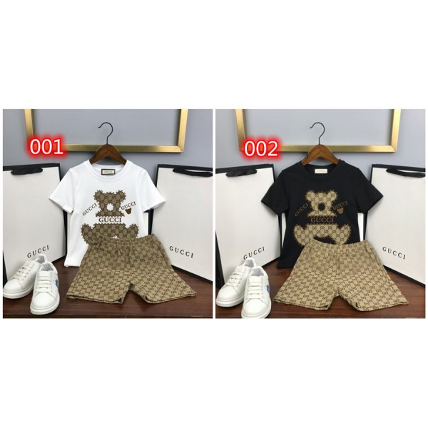 グッチ キッズtシャツ 半パンツハイブランド GUCCI かわいい クマ柄 子供服 2点セット ガールズ ボーイ セットアップ服 通学 遊び 90cm-160cm