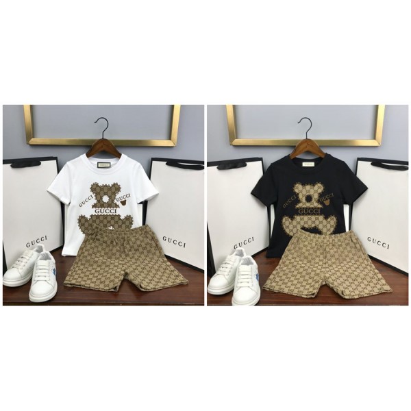 グッチ キッズtシャツ 半パンツハイブランド GUCCI かわいい クマ柄 子供服 2点セット ガールズ ボーイ セットアップ服 通学 遊び 90cm-160cm