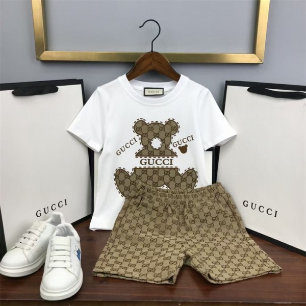 グッチ キッズtシャツ 半パンツハイブランド GUCCI かわいい クマ柄 子供服 2点セット ガールズ ボーイ セットアップ服 通学 遊び 90cm-160cm