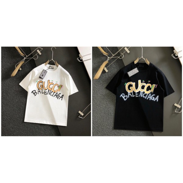 グッチtシャツブランドバレンシアガ コラボ 夏 tシャツ レディースメンズ 半袖 Tシャツ オーバーサイズ カジュアル 高品質 Tシャツ トップス