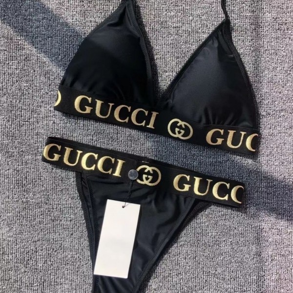 Gucciグッチ ブランド ビキニレディース向けセクシー三角ビキニおしゃれ定番プリント水着 女の子 大人 ホルターネック水着スイミング 海辺 ビーチ