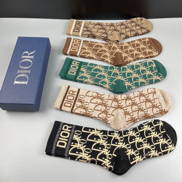 Dior ディオール 靴下 5足セット ソックス レディース向け かわいいブランド ストッキング 大人気コットン 靴下 メンズ 通気性上質な コットン ソックス くつした 男女通用