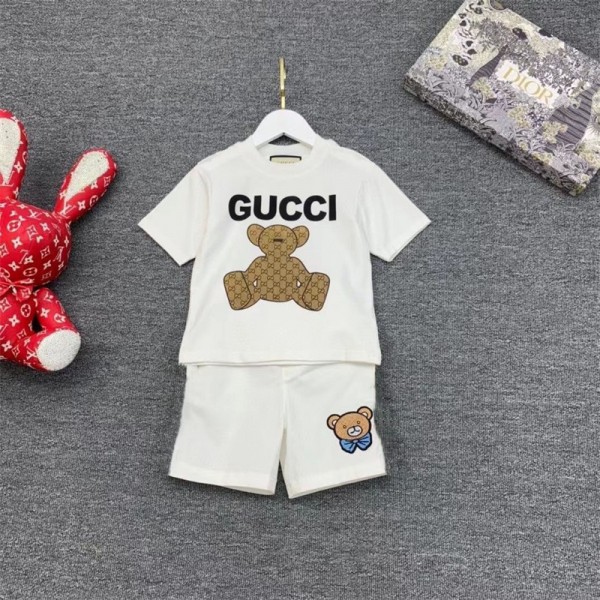 Gucci グッチ ブランド 子供服 Tシャツ ハーフパンツ 2点セット ファッション 潮流 定番ロゴ 半袖 半ズボン キッズ服 90-160cm