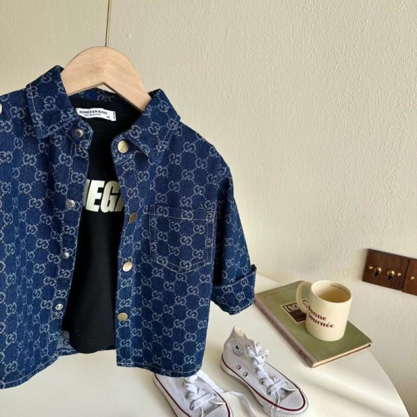 Gucci グッチ ブランド デニムジャケット 女の子 子供服 ジャケット シャツ 長袖 デニムコート Gジャン ガールズ キッズ ポケット かわいい 春秋 カットソー 定番 ジャンパー 90 - 140cm