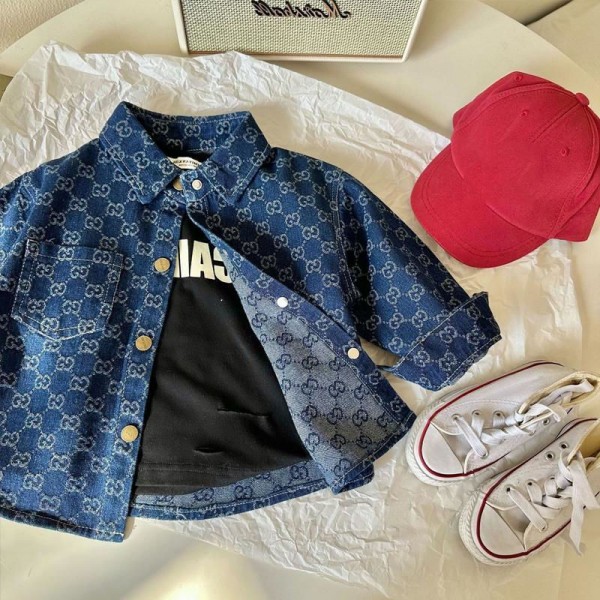 Gucci グッチ ブランド デニムジャケット 女の子 子供服 ジャケット シャツ 長袖 デニムコート Gジャン ガールズ キッズ ポケット かわいい 春秋 カットソー 定番 ジャンパー 90 - 140cm