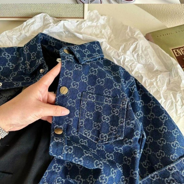 Gucci グッチ ブランド デニムジャケット 女の子 子供服 ジャケット シャツ 長袖 デニムコート Gジャン ガールズ キッズ ポケット かわいい 春秋 カットソー 定番 ジャンパー 90 - 140cm