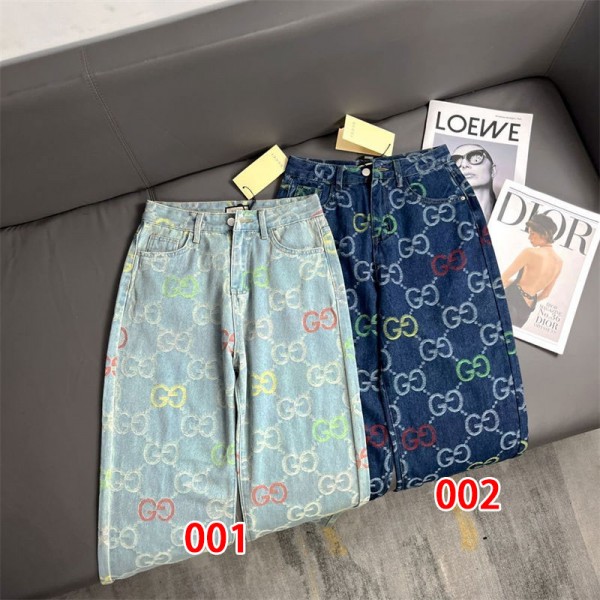 ブランド グッチ ハイウエストデニム レディース Gucci ワイドパンツ 大きいサイズ ストレートパンツ 美脚 デニムパンツ ゆったり ジーンズ 体型カバー ジーパン ハイウエスト ズボン ロング パンツ 春 秋 冬