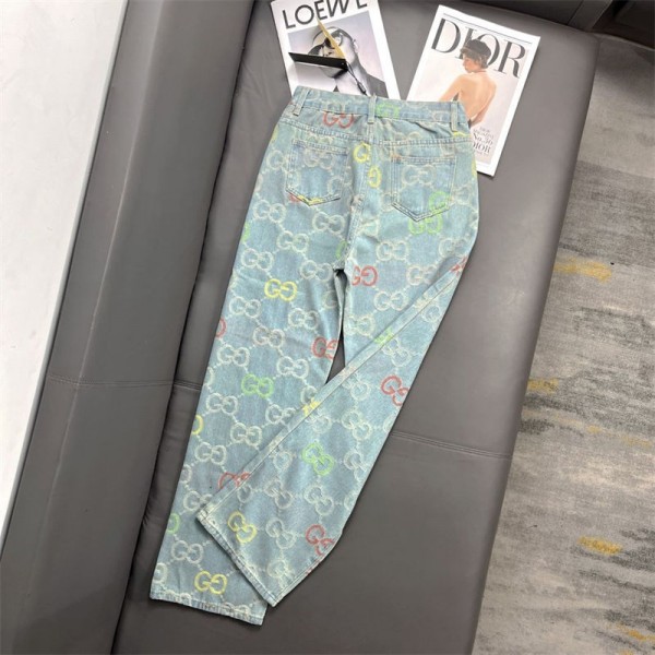 ブランド グッチ ハイウエストデニム レディース Gucci ワイドパンツ 大きいサイズ ストレートパンツ 美脚 デニムパンツ ゆったり ジーンズ 体型カバー ジーパン ハイウエスト ズボン ロング パンツ 春 秋 冬