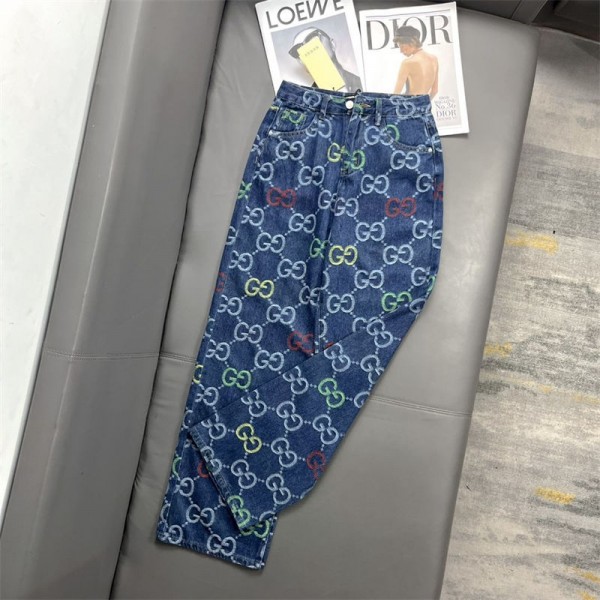 ブランド グッチ ハイウエストデニム レディース Gucci ワイドパンツ 大きいサイズ ストレートパンツ 美脚 デニムパンツ ゆったり ジーンズ 体型カバー ジーパン ハイウエスト ズボン ロング パンツ 春 秋 冬