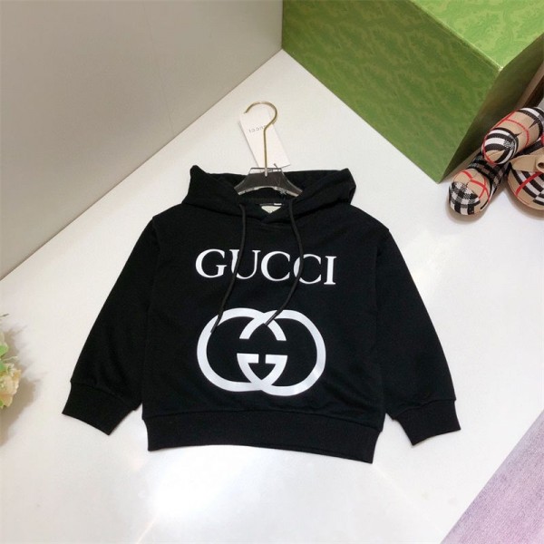 Gucci グッチ ブランド子供 トレーナー スウェット パーカー 裏起毛 フード付き キッズ 長袖 トップス 黒いレックウ 黒 流行り おしゃれ 100 - 160cm