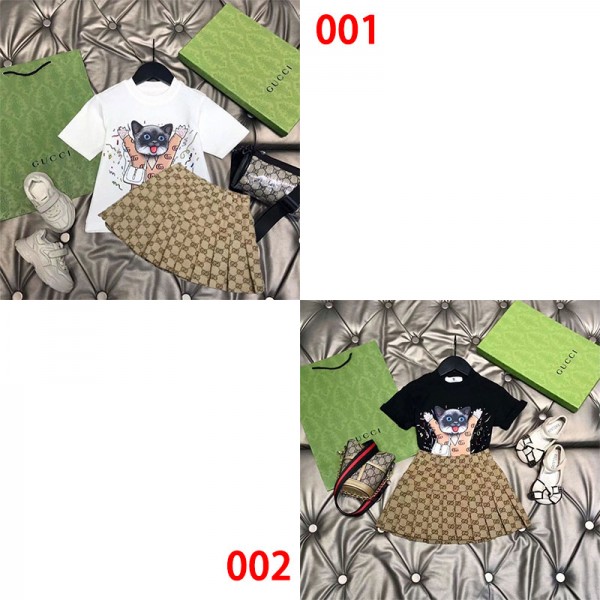 Gucci グッチハイブランド子供服 女の子 セットアップ 上下セット tシャツ スカート ジャージ 女の子 ダンス 普段着 通園 通学 夏 運動 ルームウェアー お出かけ 旅行 海辺90-160cm